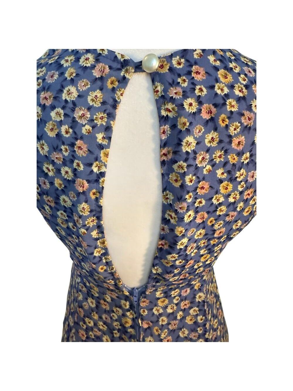 Vintage Fiasco 70’s Floral Blue Zip up Back only to Waist Long Dress. S - Picture 10 of 11